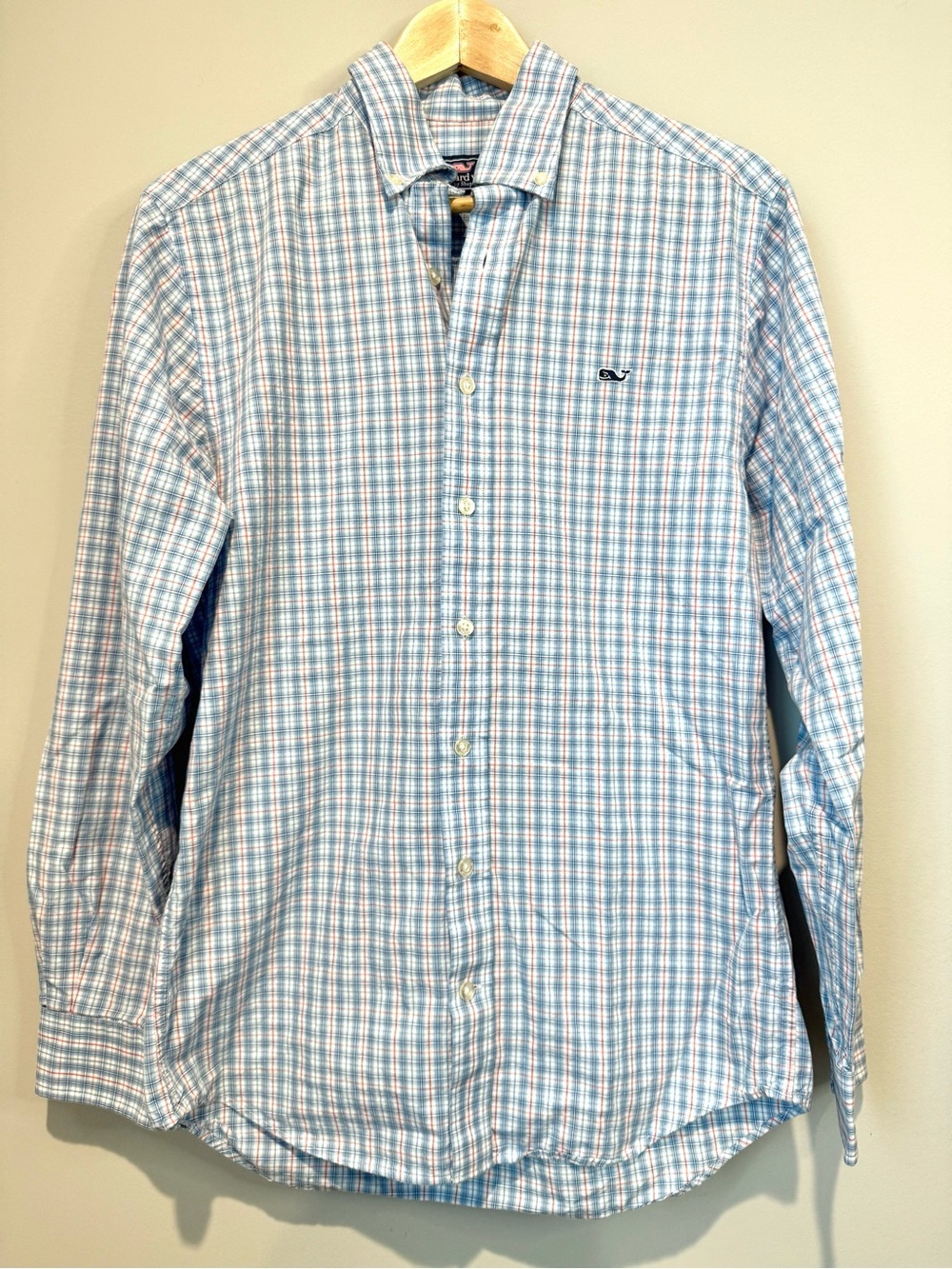 Men's Slim Fit Whale Blue & White Plaid Button-Down Vineyard Vines Shirt
